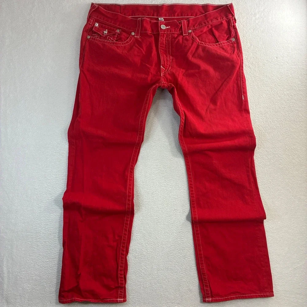 True Religion Jeans Mens 42x34 Red Straight Flap Pocket Rockstar Streetwear Y2K